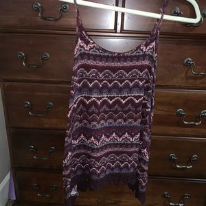 Purple & Blue Patterned Top With Lace Trim